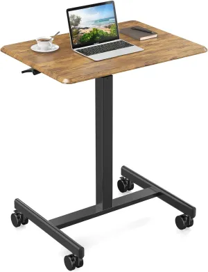 Adjustable Mobile Rolling Standing Desk for Home Use, Smooth Height Adjustment, Space-Saving Design, Rustic Brown