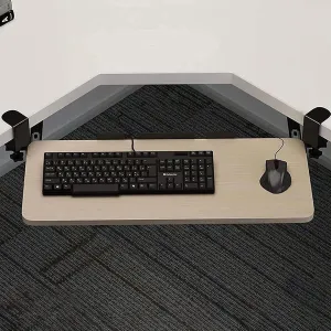 Adjustable Slide Out Computer Keyboard Stand Swivel Keyboard Tray Under Desk with C Clamp Ergonomic Keyboard Shelf (Oak 65x25cm)