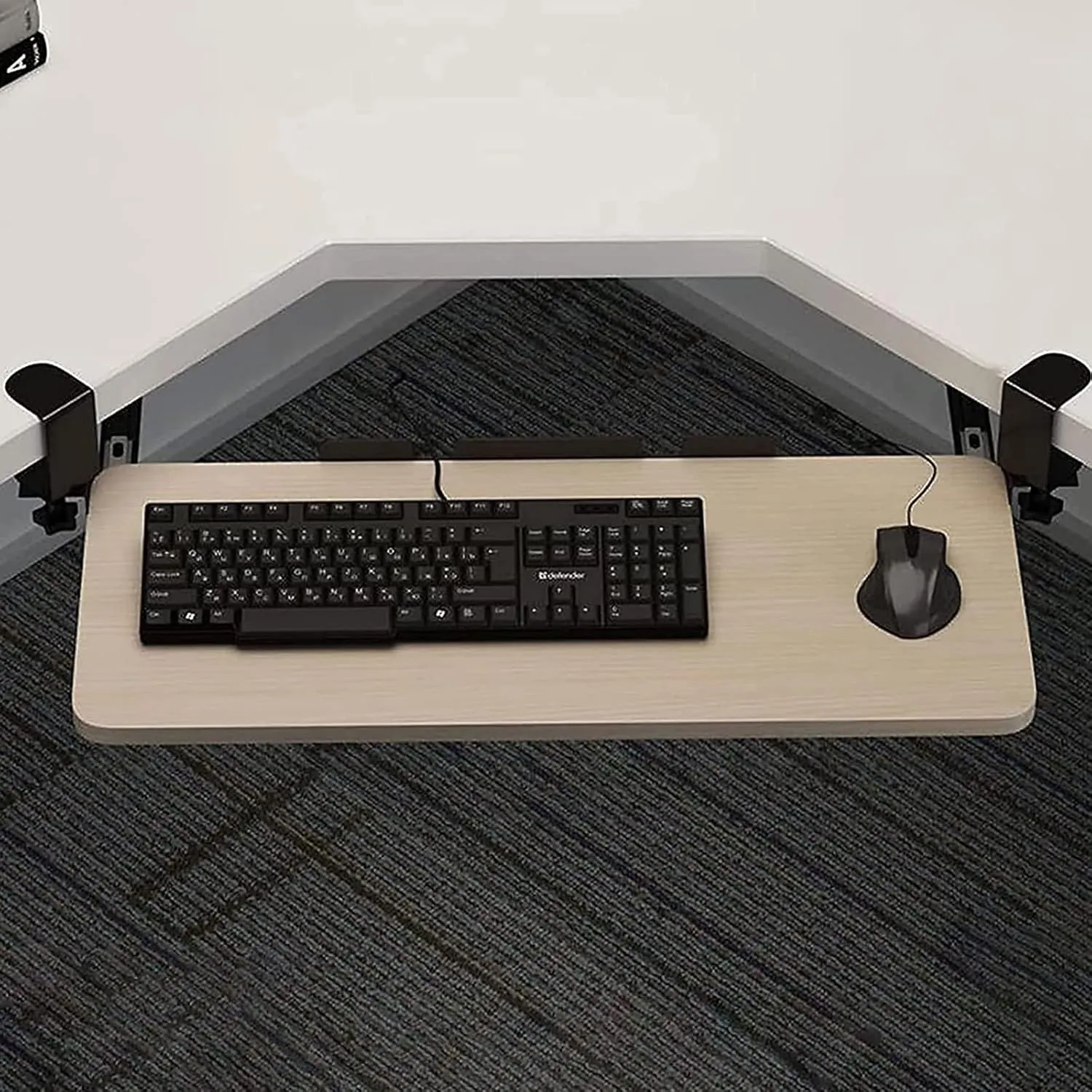 Adjustable Slide Out Computer Keyboard Stand Swivel Keyboard Tray Under Desk with C Clamp Ergonomic Keyboard Shelf (Oak 65x25cm)