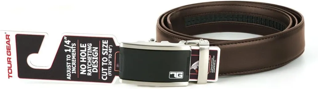 Adult Male Ratchet, Brown Belt-Satin Black/Silver Buckle, 28"-48" Waist Adjustable