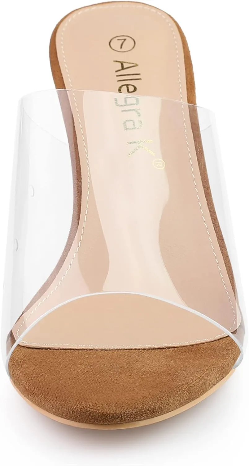 Allegra K Women's Clear Strap Open Toe Slip On Stiletto Heel Slide Sandals