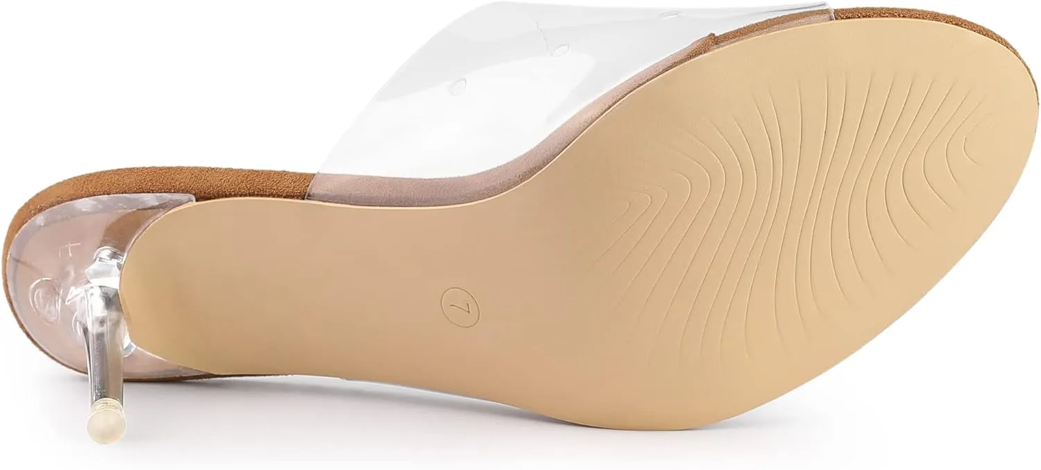 Allegra K Women's Clear Strap Open Toe Slip On Stiletto Heel Slide Sandals