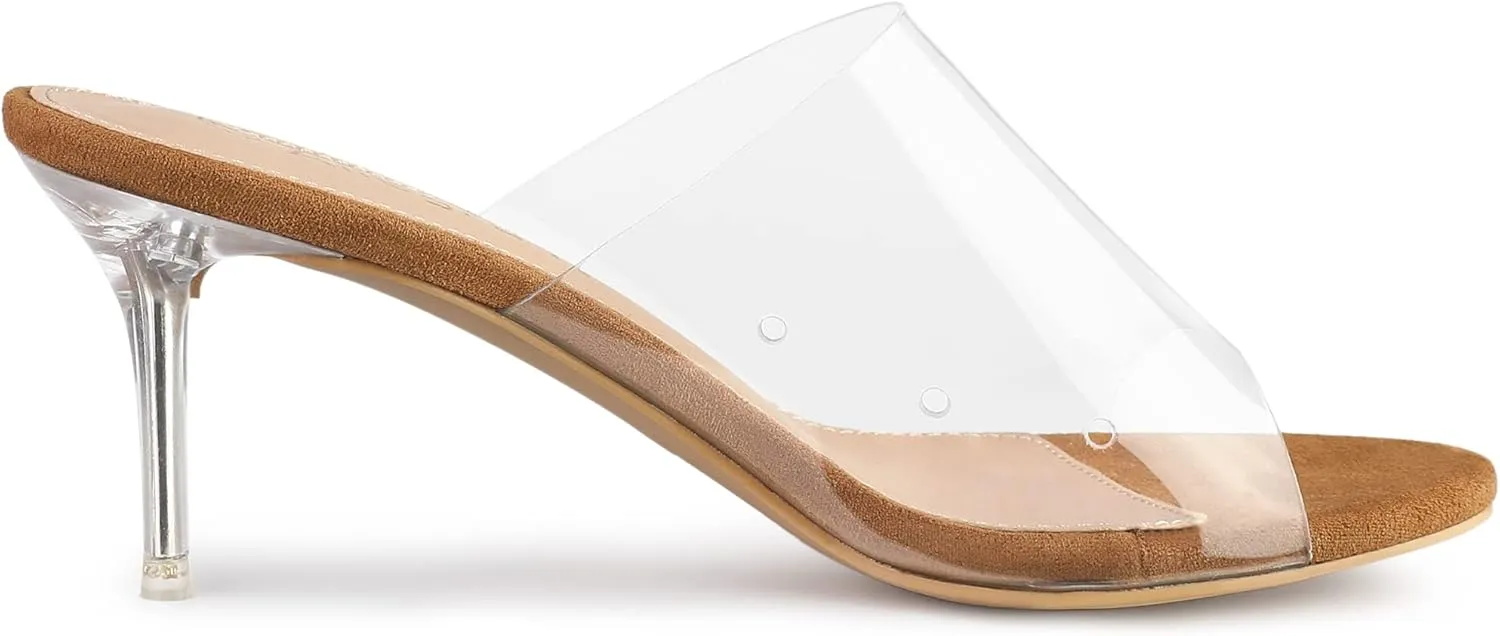 Allegra K Women's Clear Strap Open Toe Slip On Stiletto Heel Slide Sandals