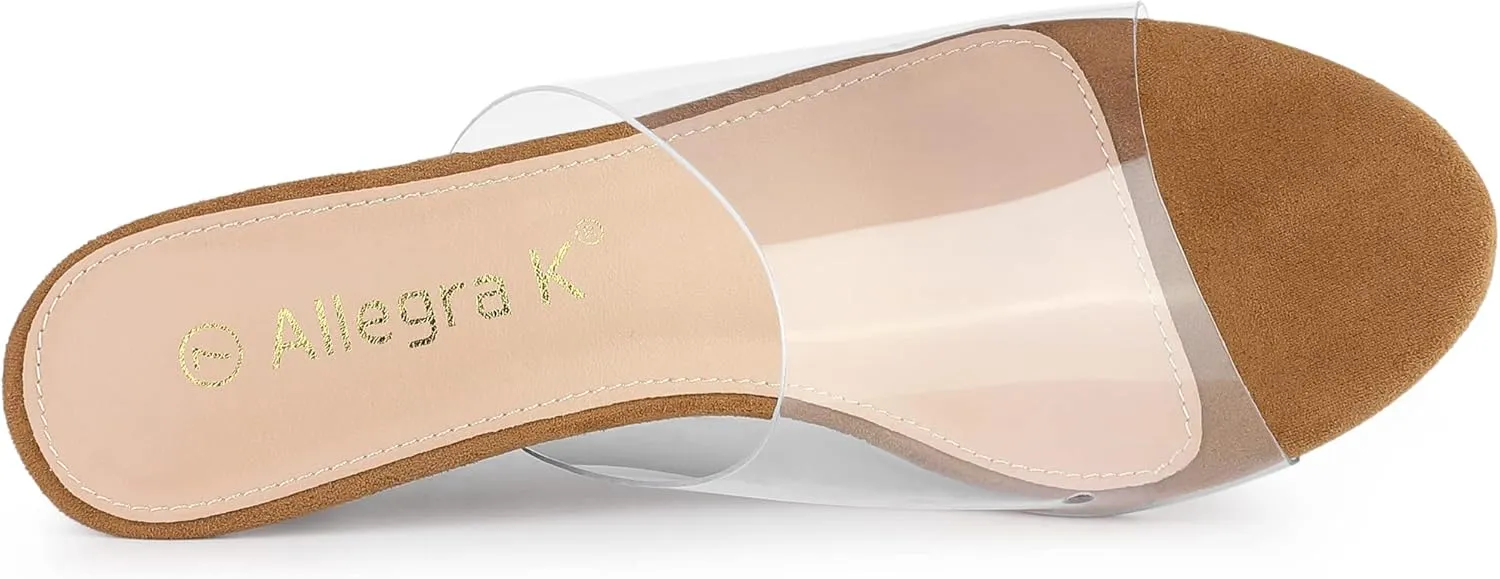 Allegra K Women's Clear Strap Open Toe Slip On Stiletto Heel Slide Sandals