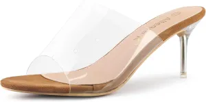 Allegra K Women's Clear Strap Open Toe Slip On Stiletto Heel Slide Sandals