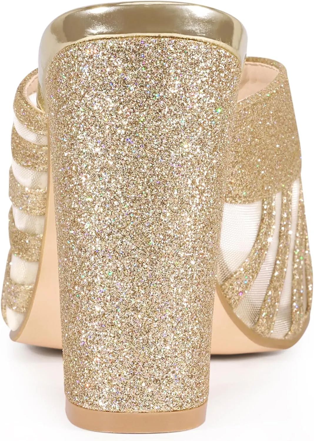Allegra K Women's Glitter Mesh Slip on Chunky Heel Slide Sandals