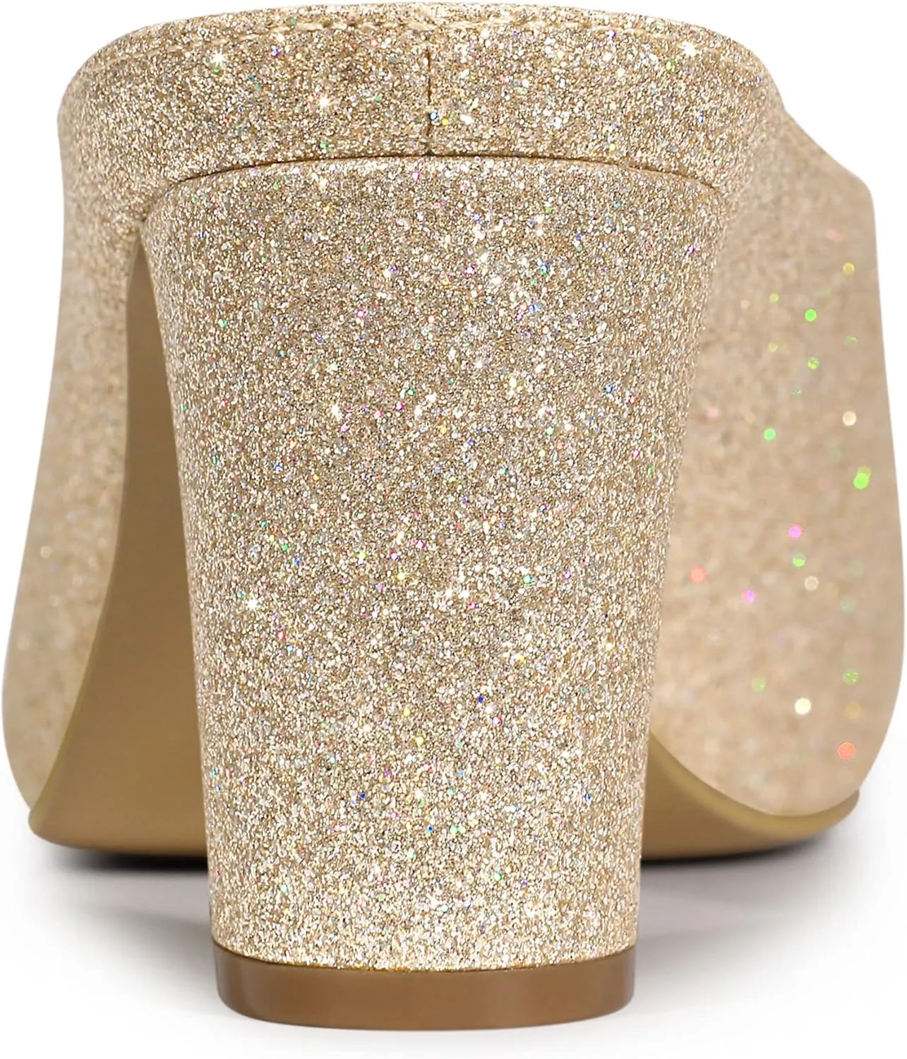Allegra K Women's Glitter Pointed Toe Slip on Chunky Heels Slide Mules