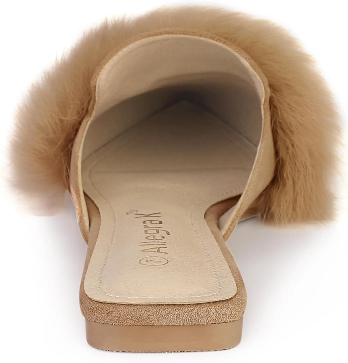 Allegra K Women's Pointed Toe Faux Fur Slip on Flat Slide Mules