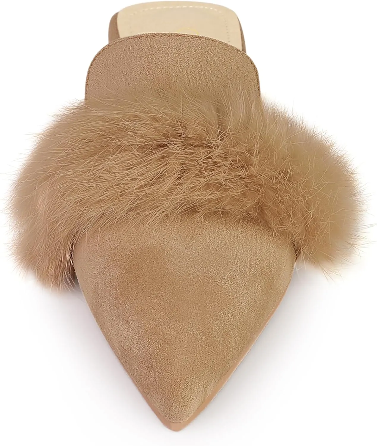 Allegra K Women's Pointed Toe Faux Fur Slip on Flat Slide Mules