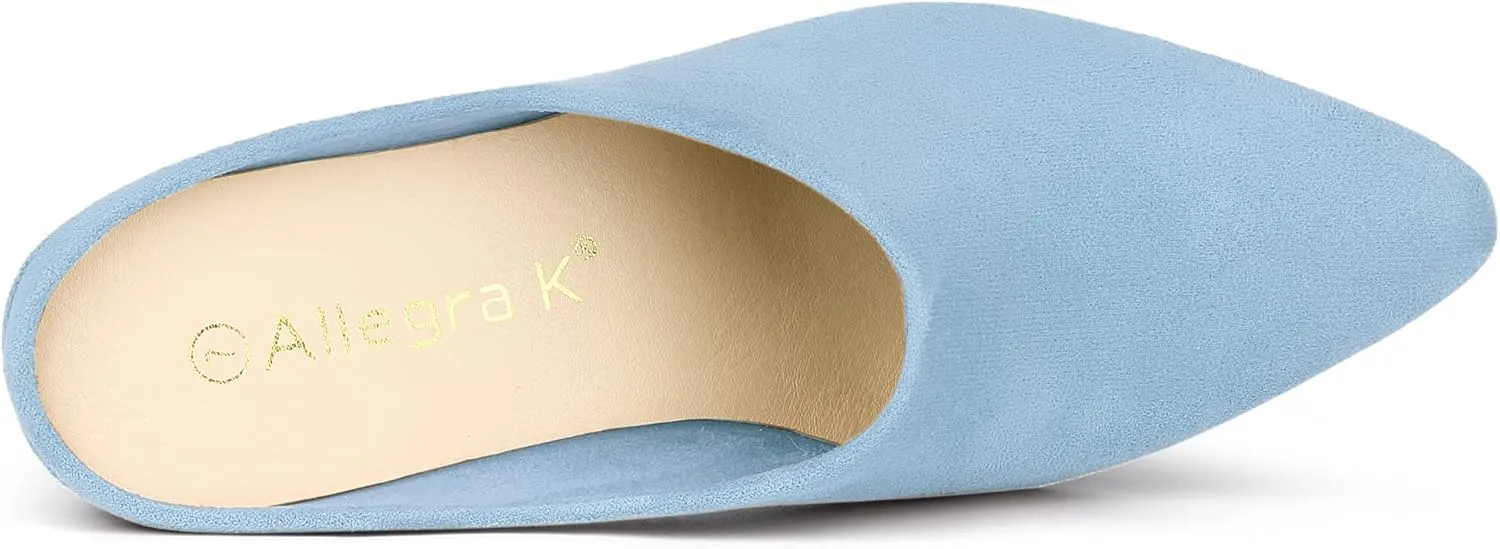 Allegra K Women's Pointed Toe Slip on Block Heel Slide Mules