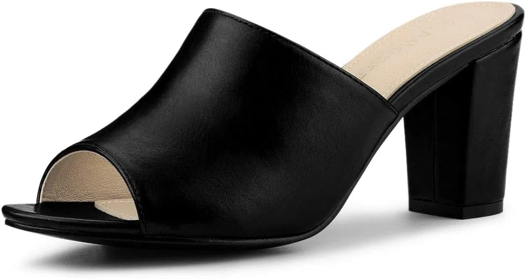 Allegra K Women's Slip on Block Heel Slide Sandals