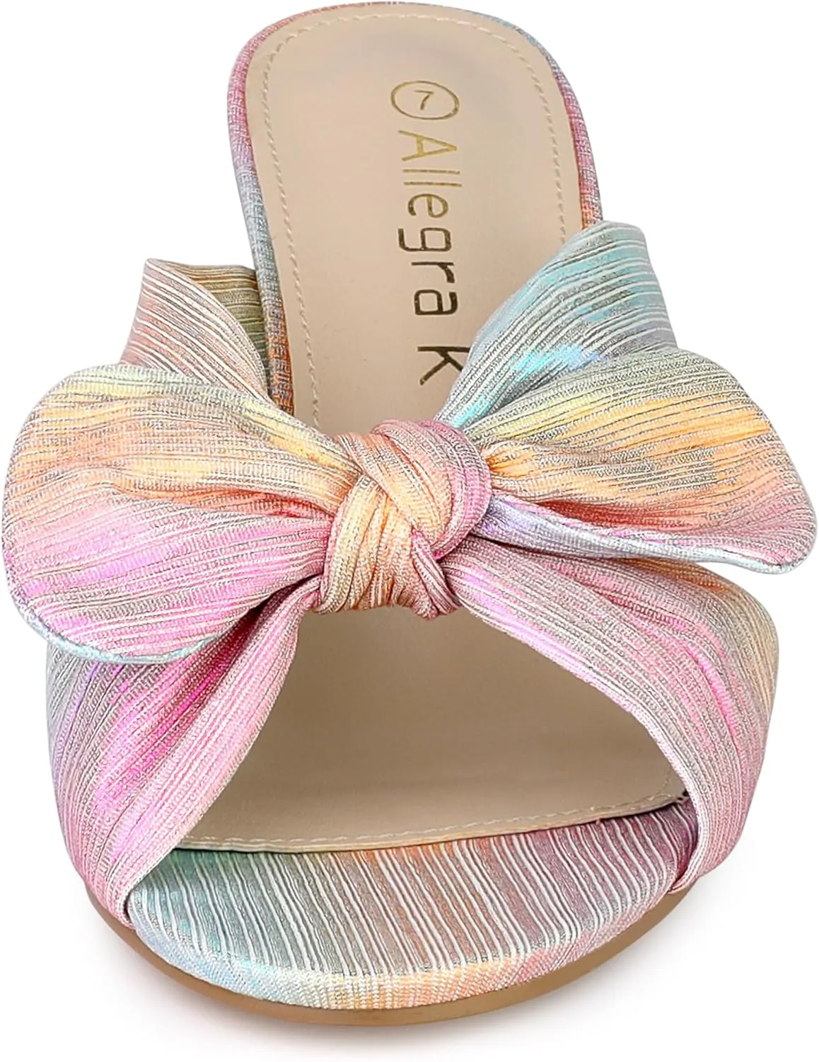 Allegra K Women's Slip on Pleated Bow Heels Chunky Heel Slouches Slides Sandals