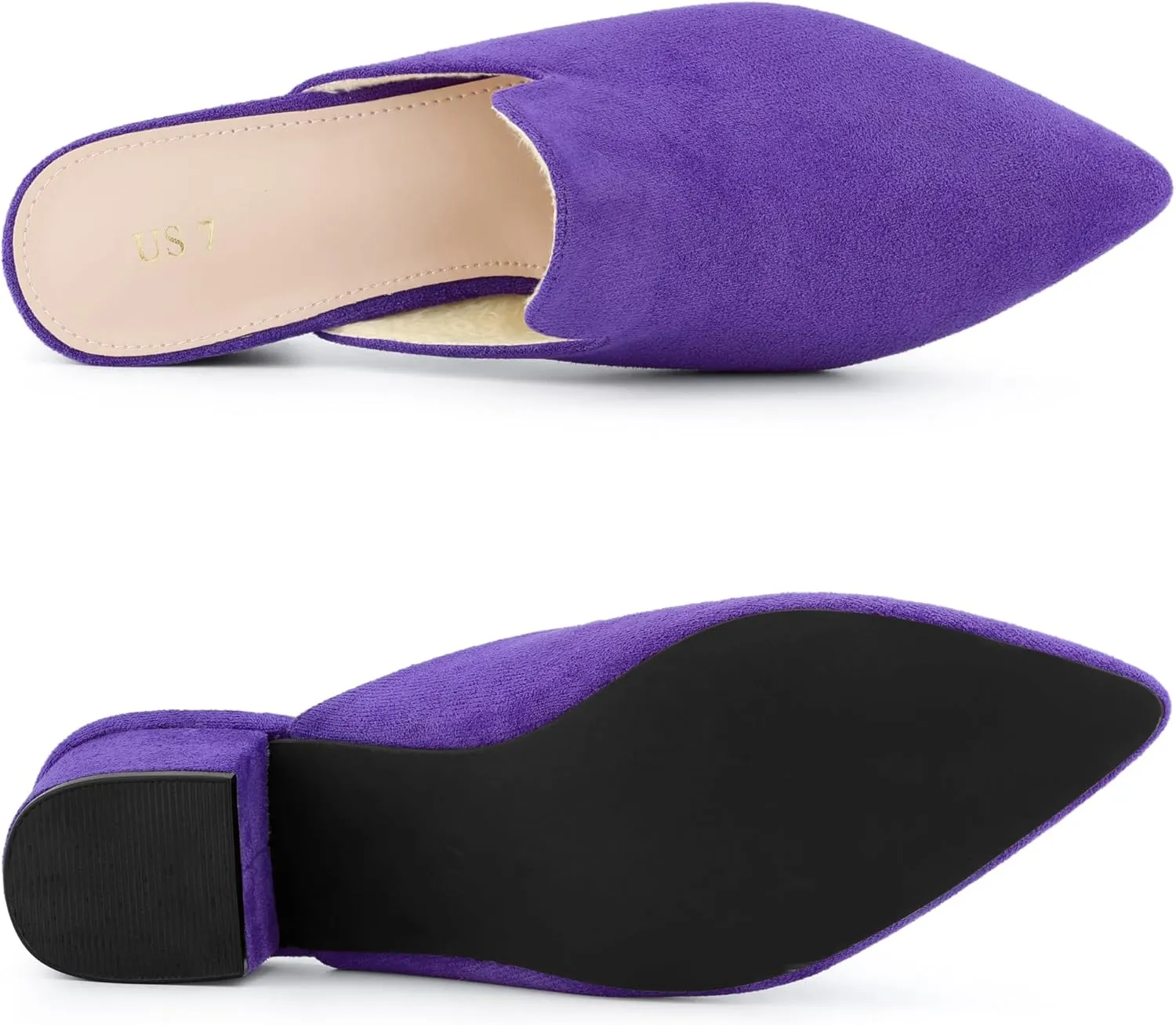 Allegra K Women's Slip on Pointed Toe Chunky Heels Slide Mules