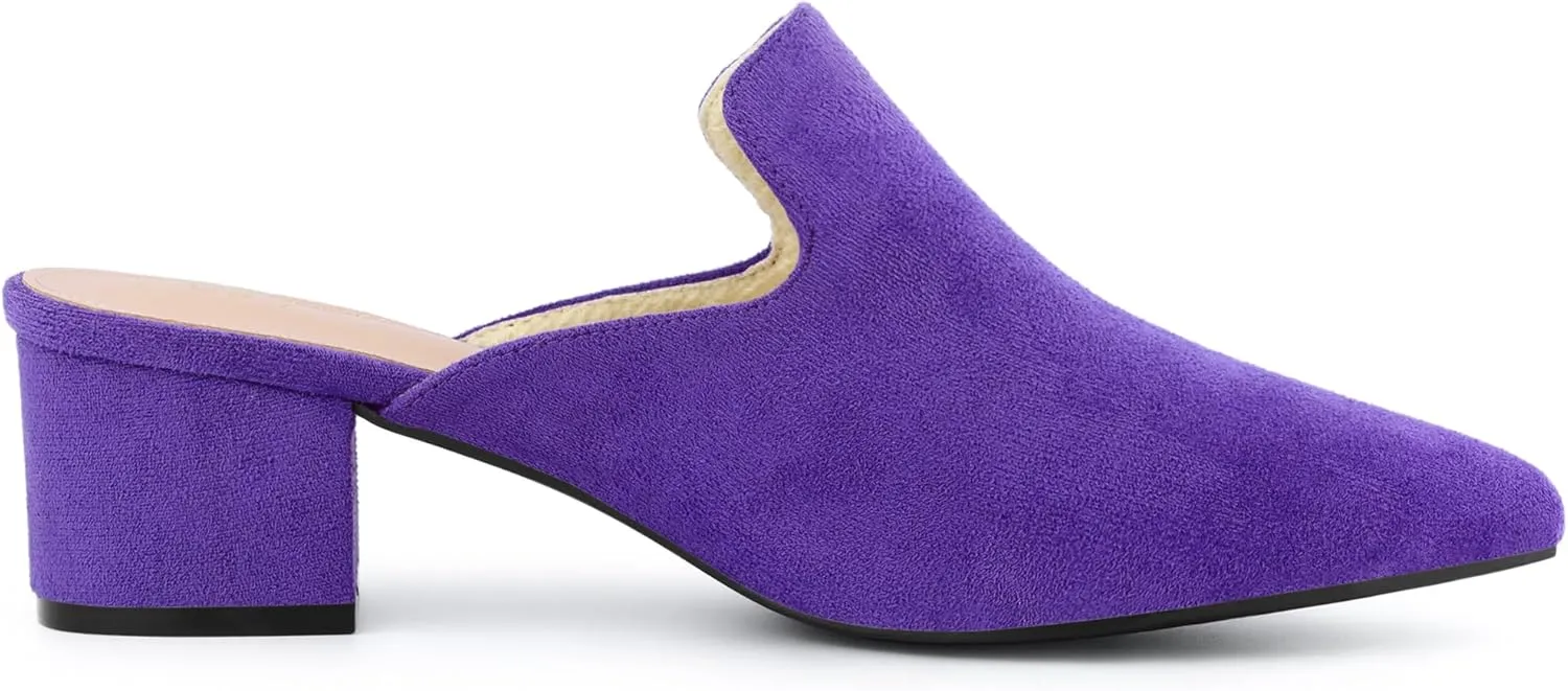 Allegra K Women's Slip on Pointed Toe Chunky Heels Slide Mules