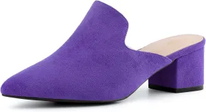 Allegra K Women's Slip on Pointed Toe Chunky Heels Slide Mules
