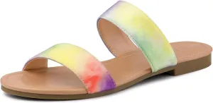 Allegra K Women's Tie Dye Open Toe Slides Slippers Slip on Flats Slides Sandals