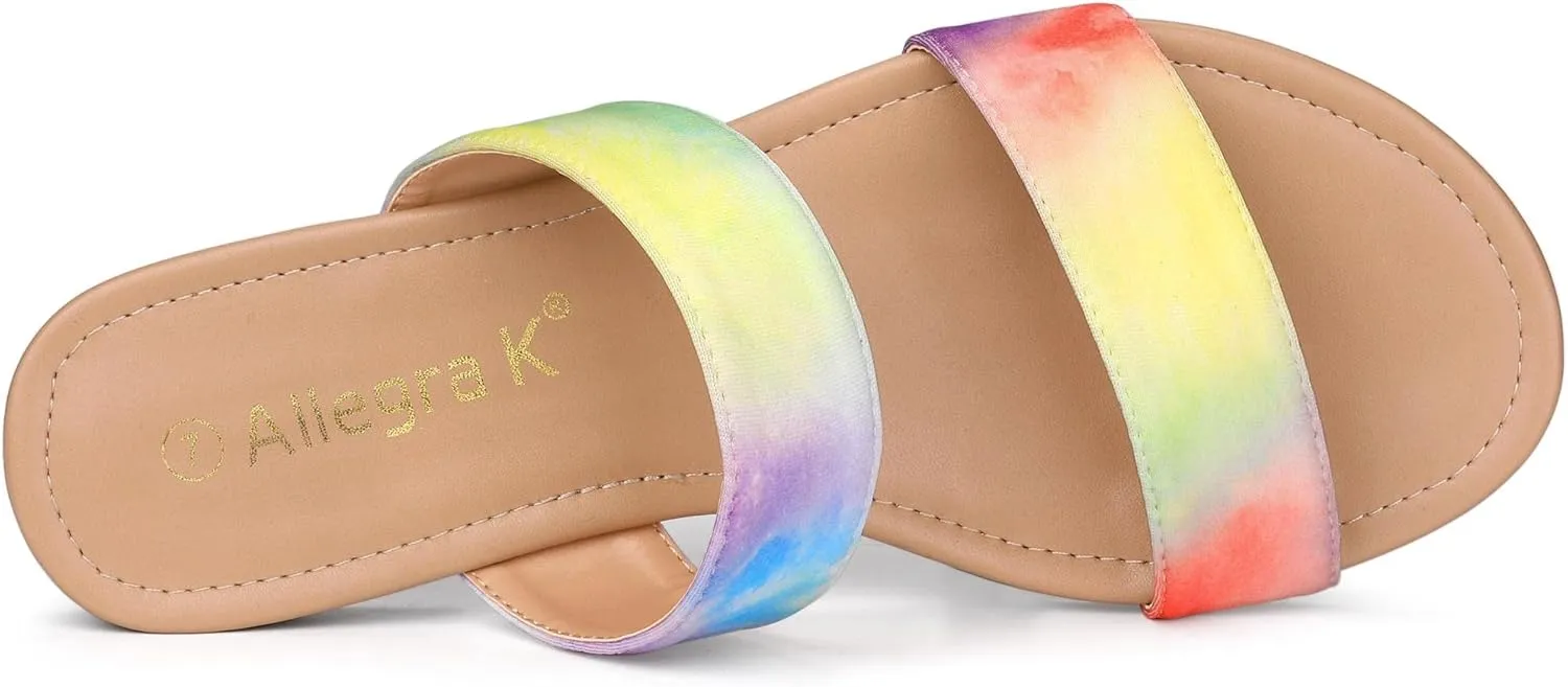 Allegra K Women's Tie Dye Open Toe Slides Slippers Slip on Flats Slides Sandals