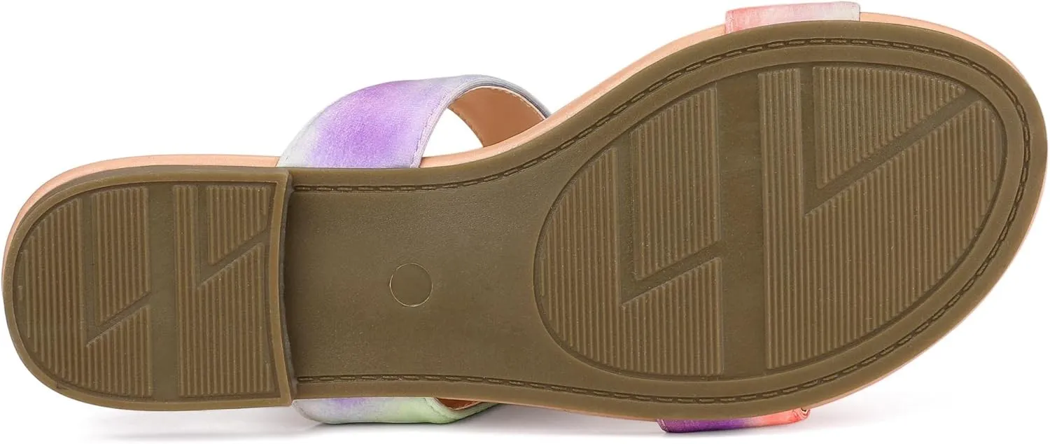 Allegra K Women's Tie Dye Open Toe Slides Slippers Slip on Flats Slides Sandals