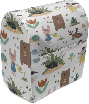 Ambesonne Animal Stand Mixer Cover, Funny Adventure in Woodland Themed Happy Deer Mole and Leafy Flowers Huddle Pattern, Kitchen Appliance Organizer Bag Cover with a Pocket, 6-8 Quarts, Multicolor