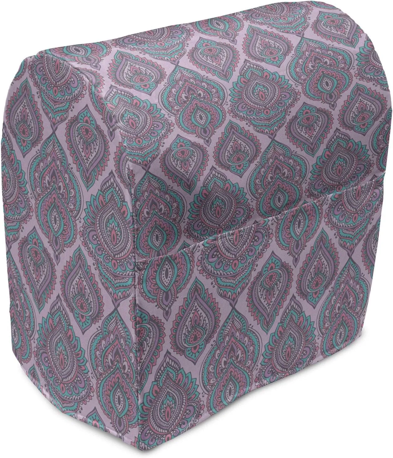 Ambesonne Art Deco Stand Mixer Cover, Hand-drawn Floral Elements in Batik Style Oriental Droplet, Kitchen Appliance Organizer Bag Cover with a Pocket, 6-8 Quarts, Multicolor