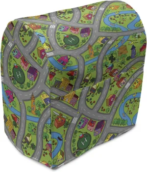 Ambesonne Car Race Track Stand Mixer Cover, Hand-Drawn Style Suburb Cartoon Roadway Activity Design Neighborhood, Kitchen Appliance Organizer Bag Cover with a Pocket, 6-8 Quarts, Multicolor