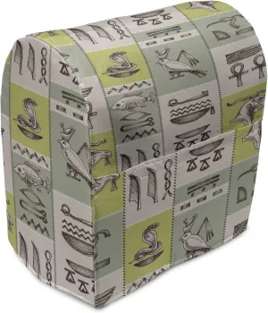 Ambesonne Egyptian Print Stand Mixer Cover, Historical Papyrus Manuscripts Inspired Hieroglyphs Animals, Kitchen Appliance Organizer Bag Cover with Pockets, 6-8 Quarts, Reseda Green