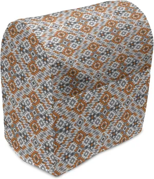 Ambesonne Ethnic Stand Mixer Cover, Folkloric Pattern with Zigzags and Geometrical Details Design Repetition, Kitchen Appliance Organizer Bag Cover with a Pocket, 6-8 Quarts, Orange Dimgray Grey