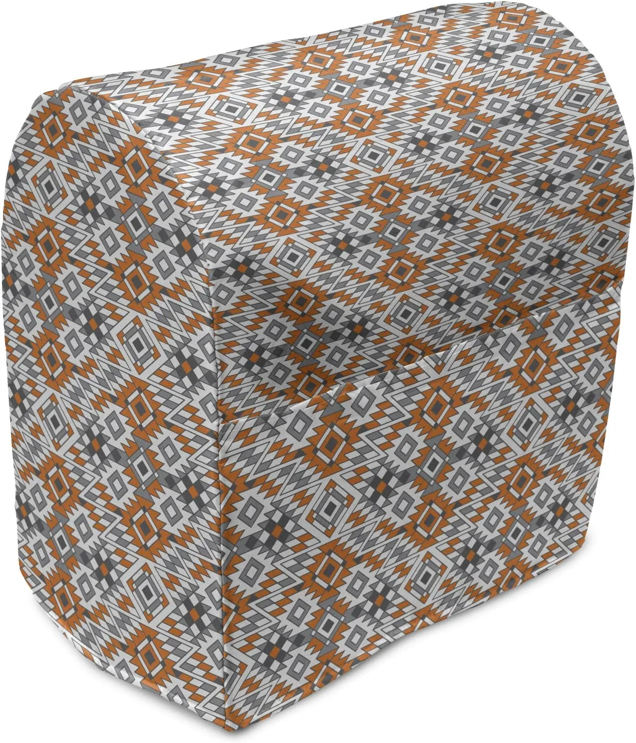 Ambesonne Ethnic Stand Mixer Cover, Folkloric Pattern with Zigzags and Geometrical Details Design Repetition, Kitchen Appliance Organizer Bag Cover with a Pocket, 6-8 Quarts, Orange Dimgray Grey