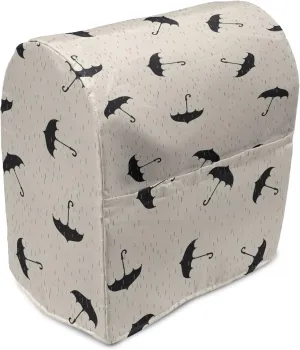 Ambesonne Rain Stand Mixer Cover, Scattering Dashed Line Inspired Droplets and Upside down Aligned Umbrellas, Kitchen Appliance Organizer Bag Cover with a Pocket, 6-8 Quarts, Black Grey and Beige