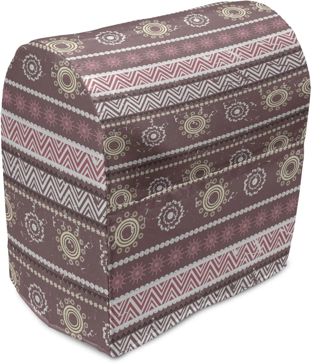 Ambesonne Zambia Stand Mixer Cover, Antique Traditional in Earthen Tones with Sun Boho Pattern, Kitchen Appliance Organizer Bag Cover with a Pocket, 6-8 Quarts, Dried Rose Yellow