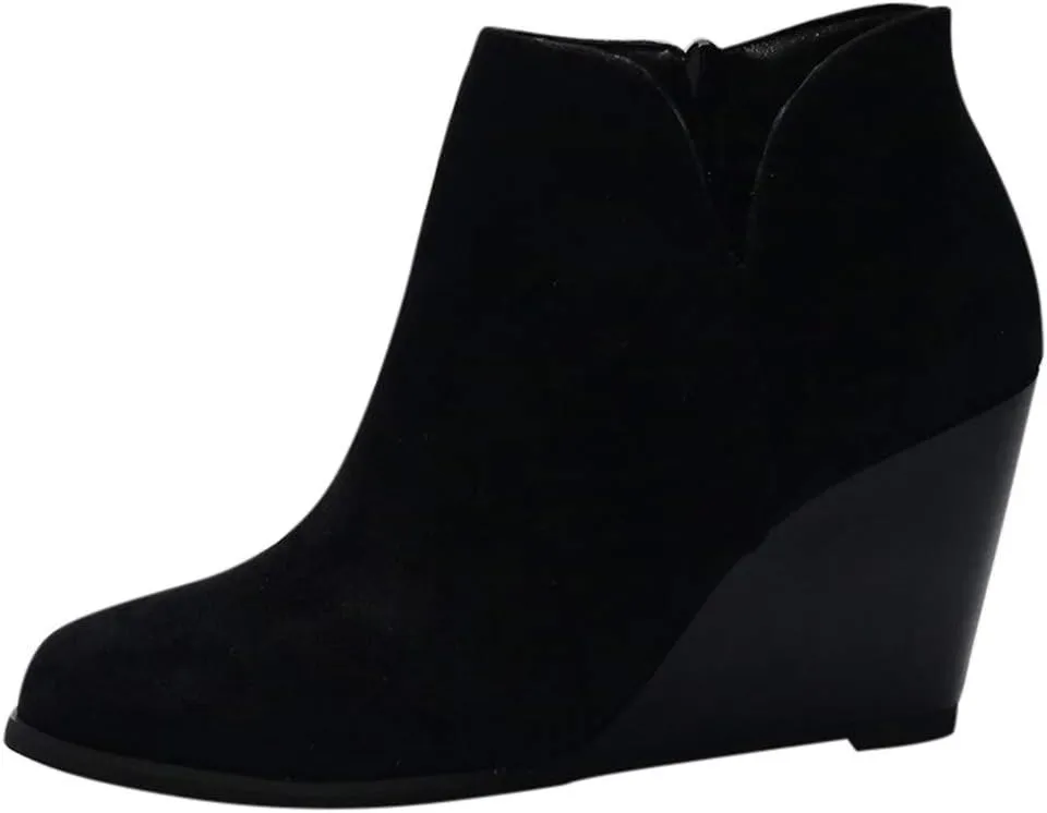 AMDBEL Booties for Women Dressy 2024 Ankle Boots Round Toe Wedge Short Boot Zipper Suede Winter Ladies Walking Shoes
