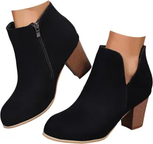 AMDBEL Booties for Women Dressy 2024 Ankle Boots V Cut Chelsea Pump Boots Closed Toe Stacked Heel Booties Shoes
