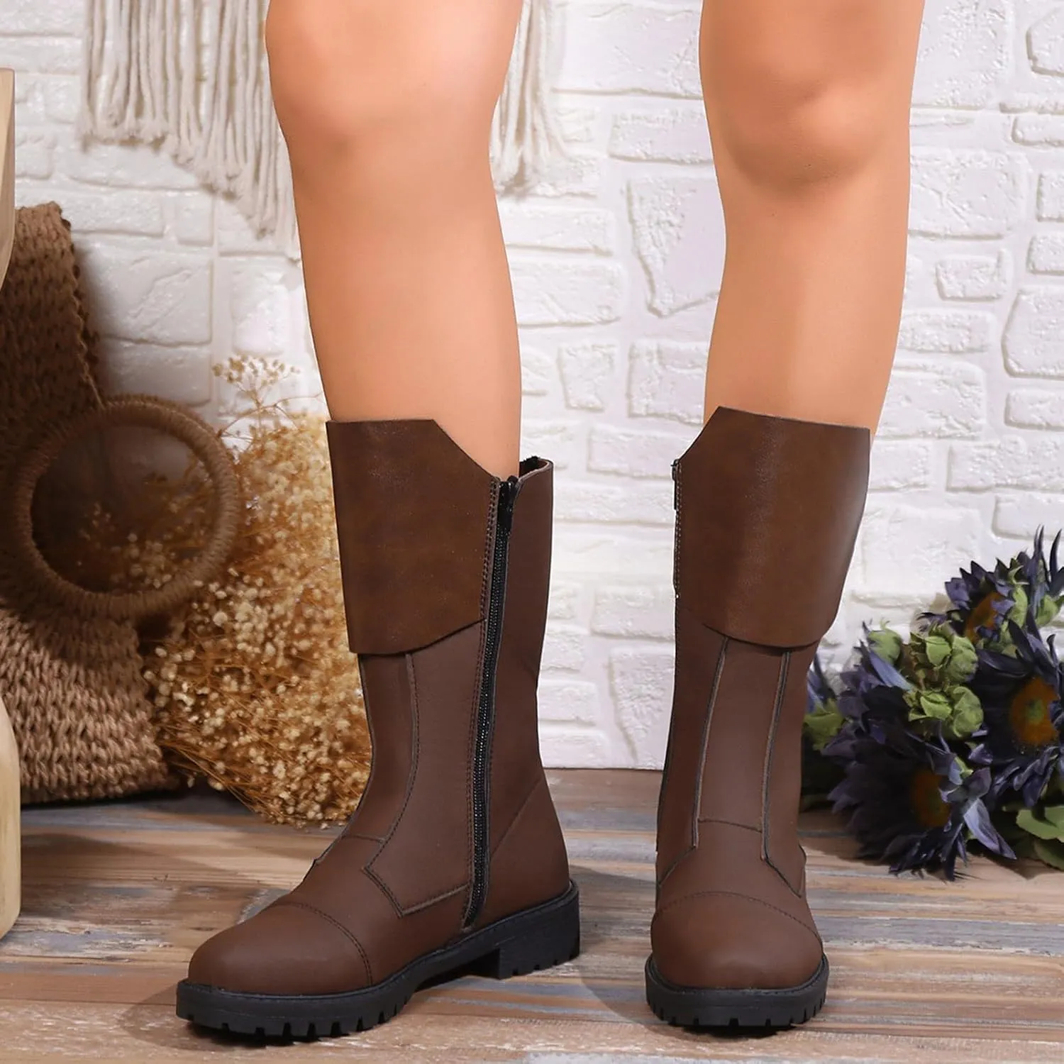 AMDBEL Mid Calf Boots for Women Low Heel Fall Boots for Women 2024 Zipper Ankle Boots Winter Ankle Booties Ladies Shoes