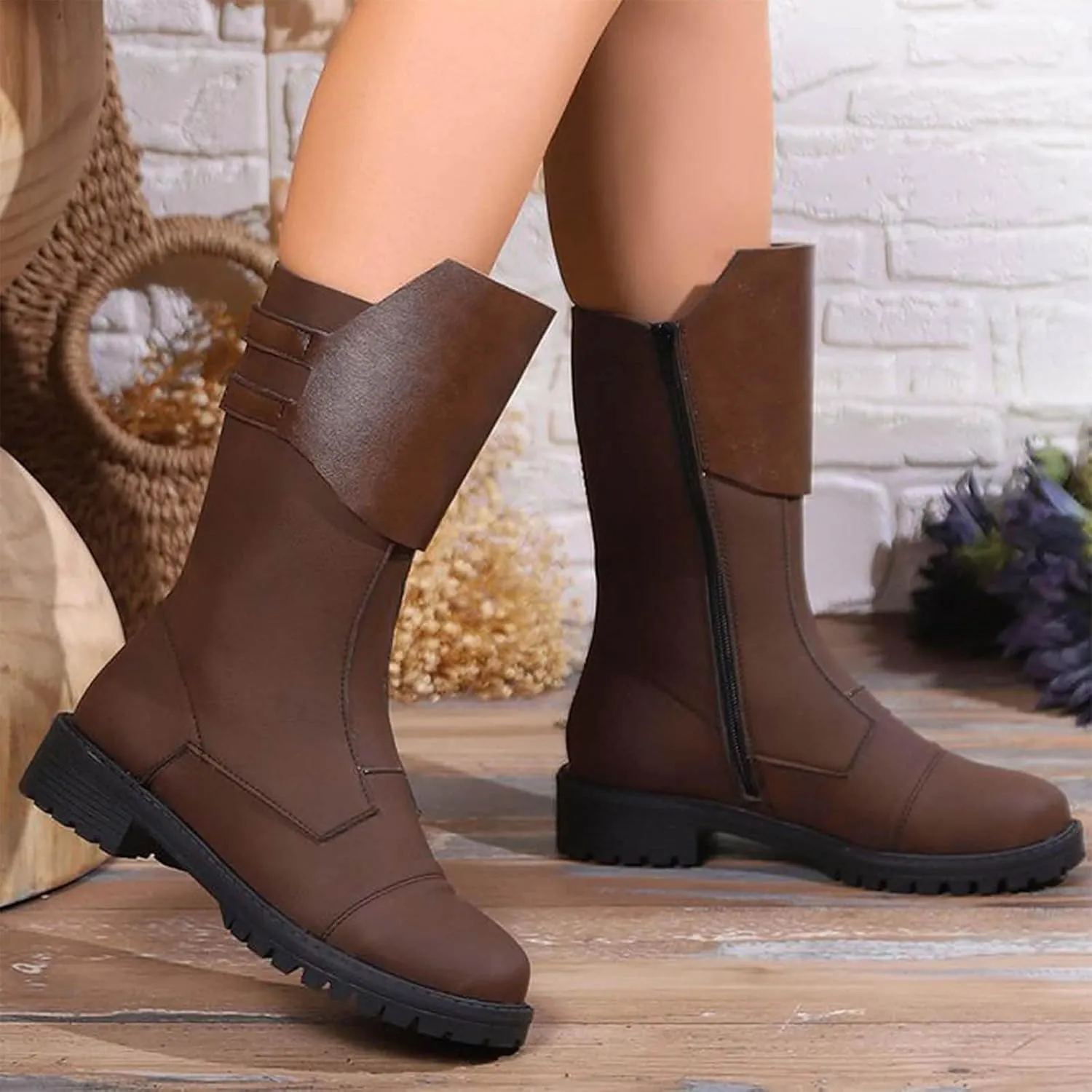 AMDBEL Mid Calf Boots for Women Low Heel Fall Boots for Women 2024 Zipper Ankle Boots Winter Ankle Booties Ladies Shoes