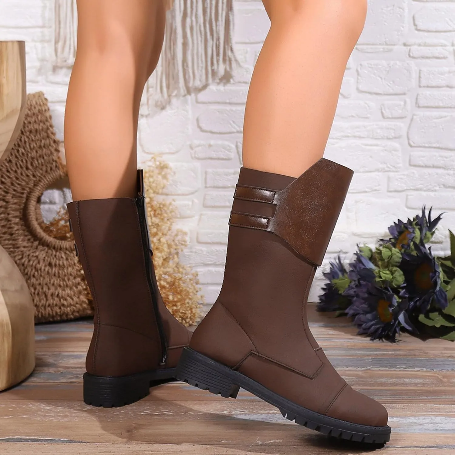 AMDBEL Mid Calf Boots for Women Low Heel Fall Boots for Women 2024 Zipper Ankle Boots Winter Ankle Booties Ladies Shoes