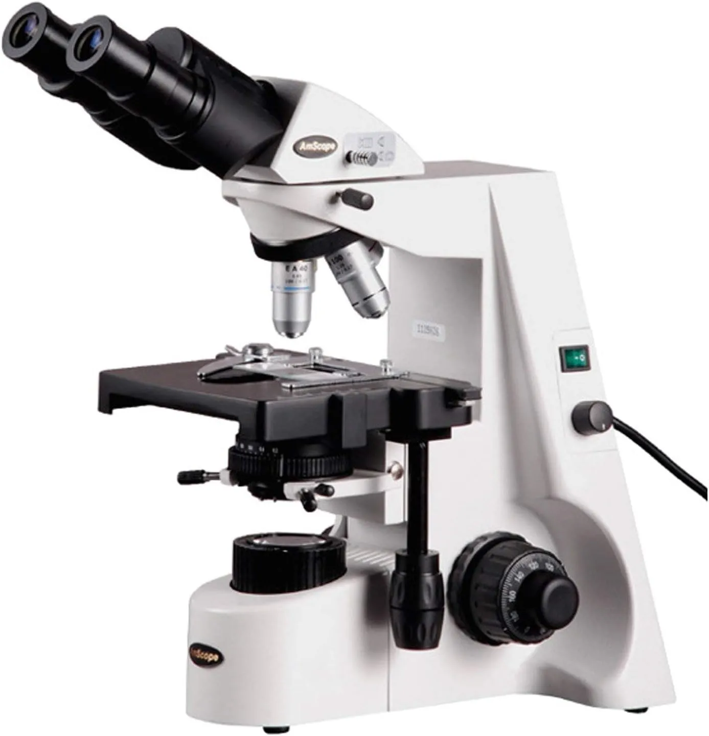 AmScope B690C Siedentopf Binocular Compound Microscope, 40X-2500X Magnification, WH10x and WH25x Super-Widefield Eyepieces, Infinity Objectives, Brightfield, Kohler Condenser, Double-Layer Mechanical Stage