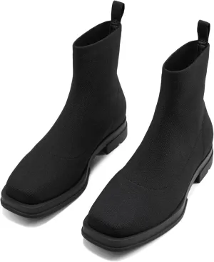 Arromic Ankle Boots for Women Square Toe Black Booties Comfortbale Sock Slip On Stretch Knit Low Flat Heel for Dress Daily
