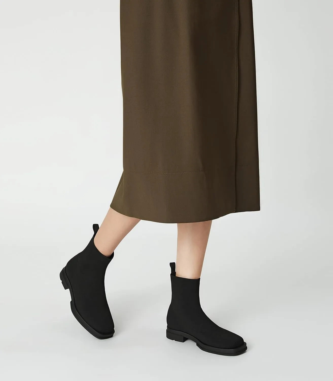 Arromic Ankle Boots for Women Square Toe Black Booties Comfortbale Sock Slip On Stretch Knit Low Flat Heel for Dress Daily