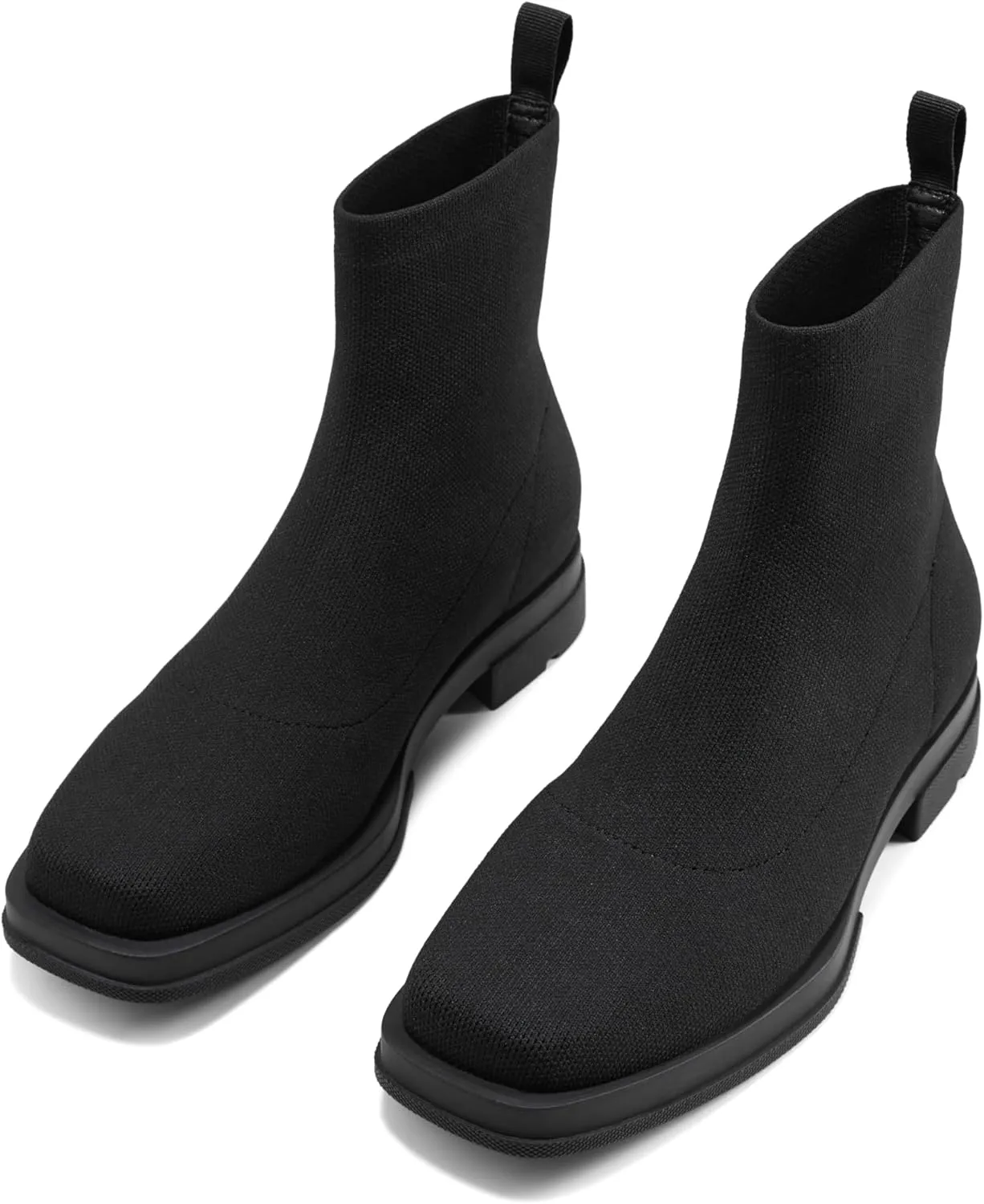 Arromic Ankle Boots for Women Square Toe Black Booties Comfortbale Sock Slip On Stretch Knit Low Flat Heel for Dress Daily