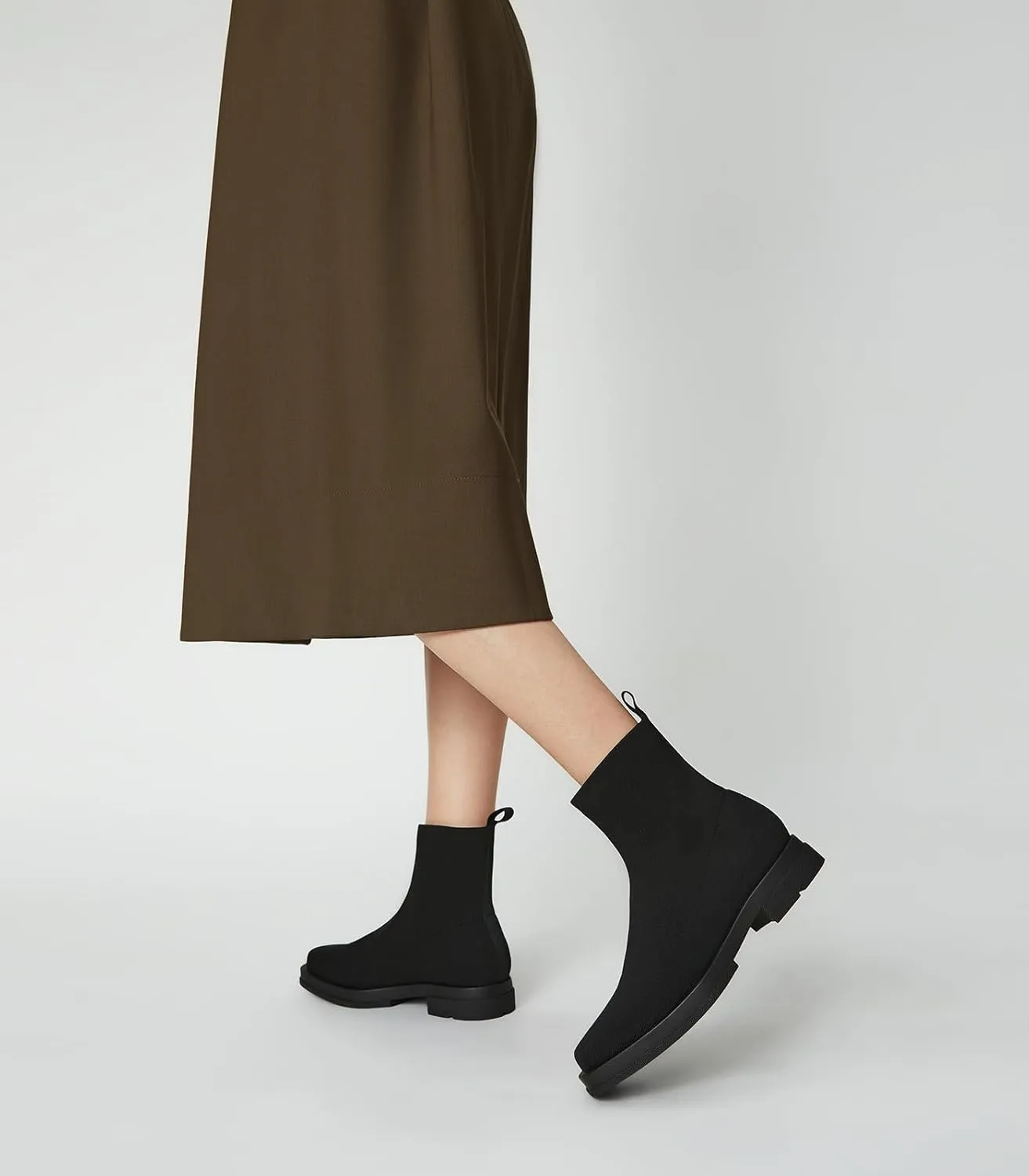 Arromic Ankle Boots for Women Square Toe Black Booties Comfortbale Sock Slip On Stretch Knit Low Flat Heel for Dress Daily
