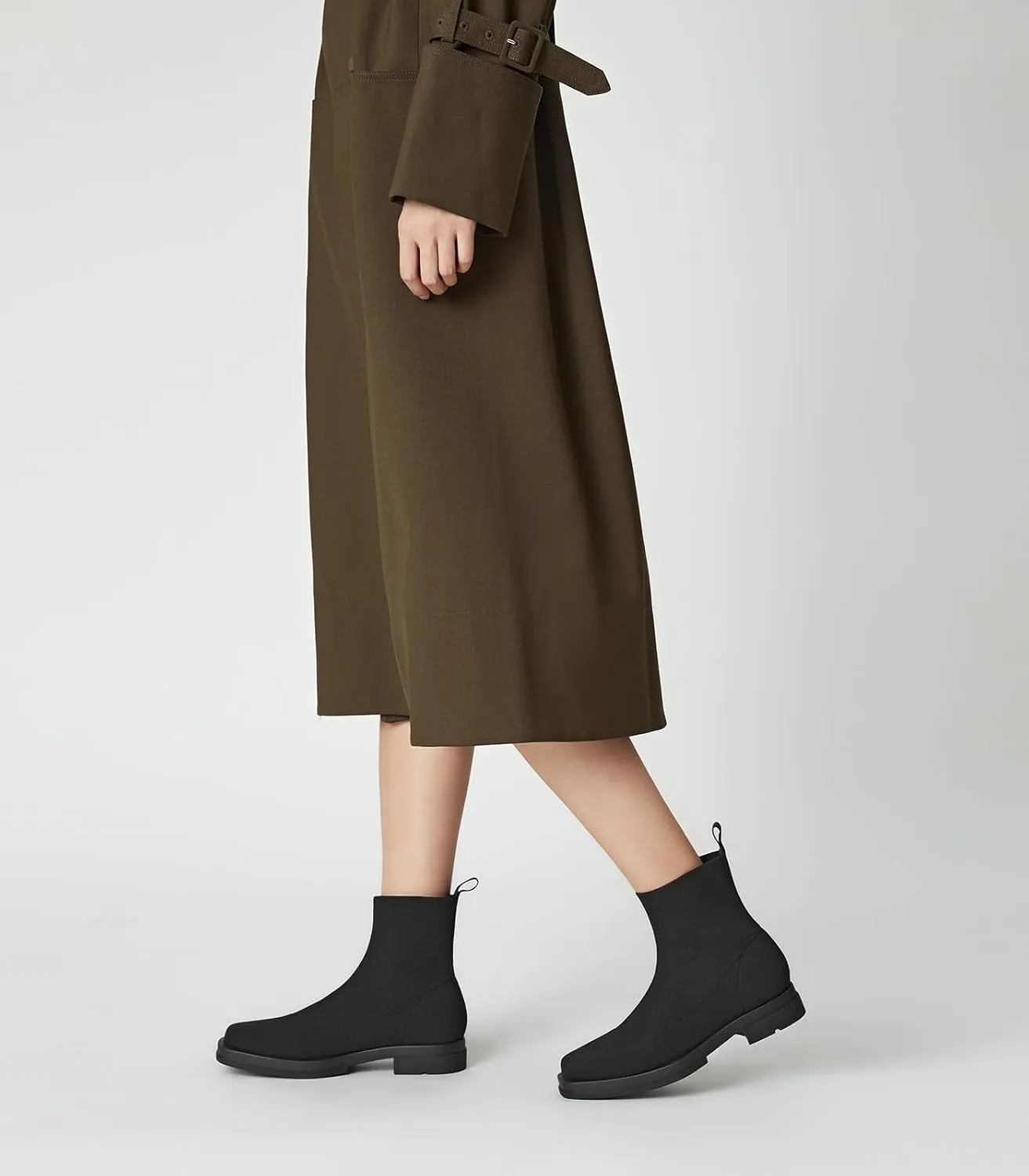 Arromic Ankle Boots for Women Square Toe Black Booties Comfortbale Sock Slip On Stretch Knit Low Flat Heel for Dress Daily