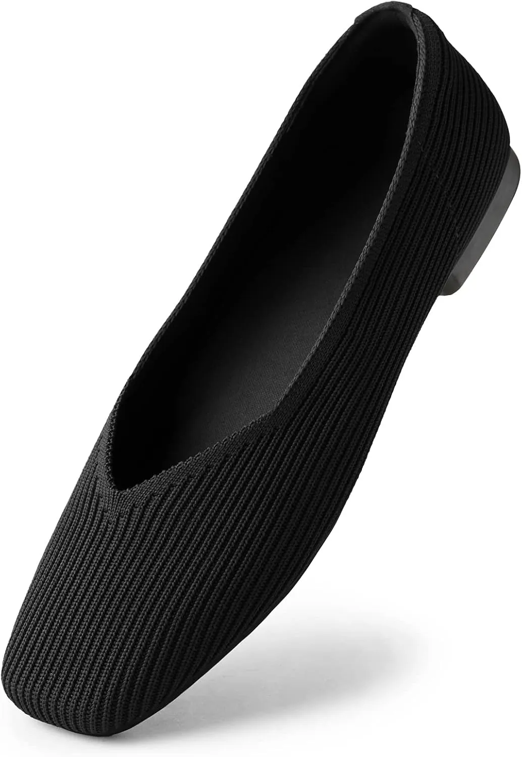 Arromic Black Flats Shoes for Women, Square Toe Ballet Flats Shoes, Washable Comfortable Knit Flats for Women, Soft Slip on Black Flats for Dressy Wedding Work Office Casual