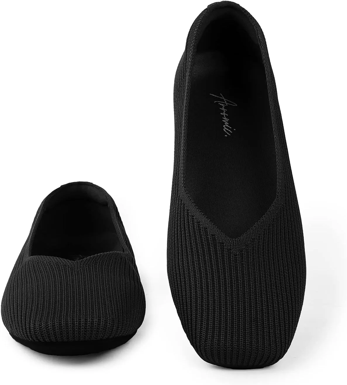 Arromic Black Flats Shoes for Women, Square Toe Ballet Flats Shoes, Washable Comfortable Knit Flats for Women, Soft Slip on Black Flats for Dressy Wedding Work Office Casual