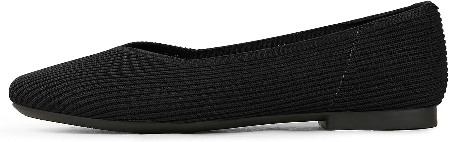 Arromic Black Flats Shoes for Women, Square Toe Ballet Flats Shoes, Washable Comfortable Knit Flats for Women, Soft Slip on Black Flats for Dressy Wedding Work Office Casual