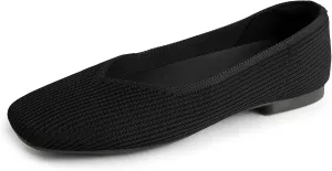 Arromic Black Flats Shoes for Women, Square Toe Ballet Flats Shoes, Washable Comfortable Knit Flats for Women, Soft Slip on Black Flats for Dressy Wedding Work Office Casual