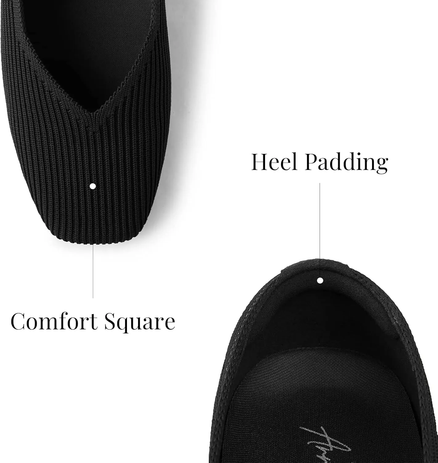 Arromic Black Flats Shoes for Women, Square Toe Ballet Flats Shoes, Washable Comfortable Knit Flats for Women, Soft Slip on Black Flats for Dressy Wedding Work Office Casual