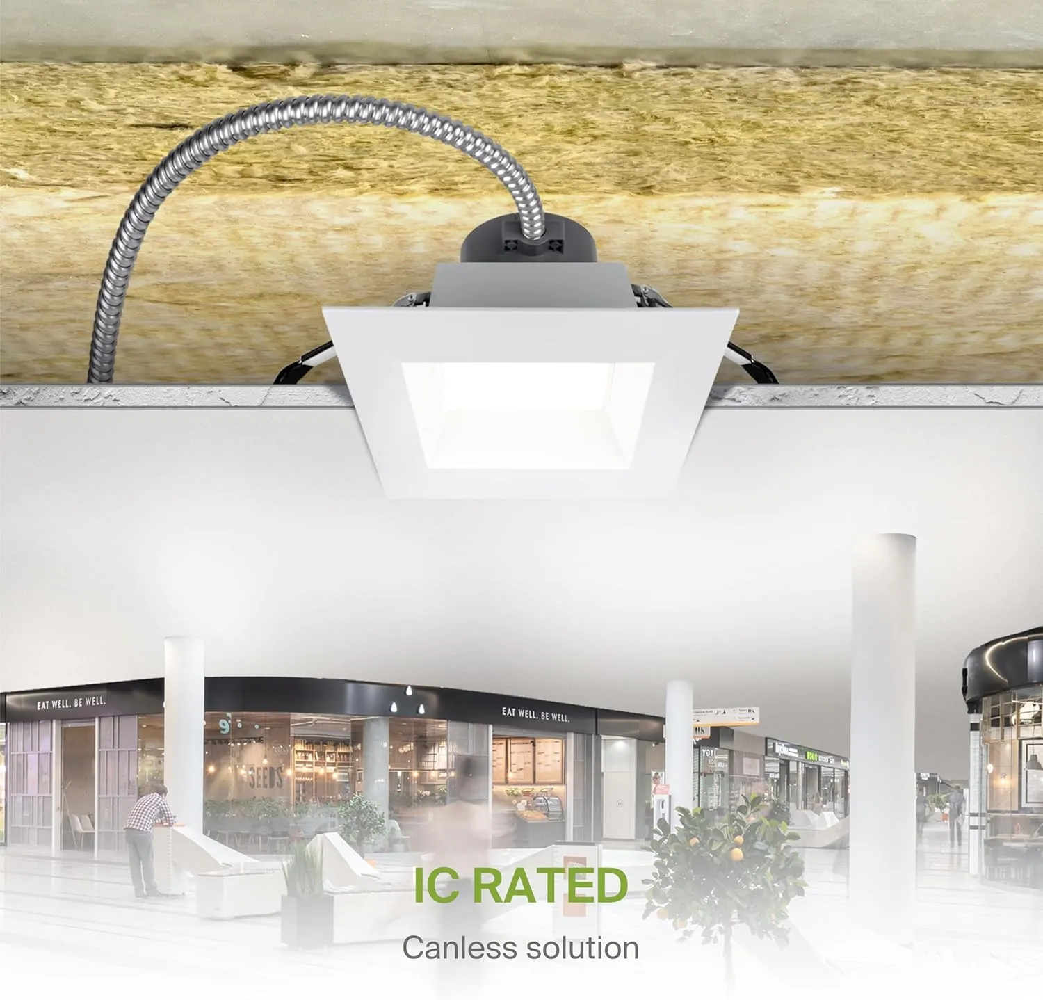 ASD Commercial LED Downlight 6 Inch, Square Power Adjustable Downlights 12/16/22/26/30W, Canless LED Recessed Lighting 120-277V, 5 CCT 2700K-5000K, Dimmable Ceiling Light Fixture, IC Rated, White ETL