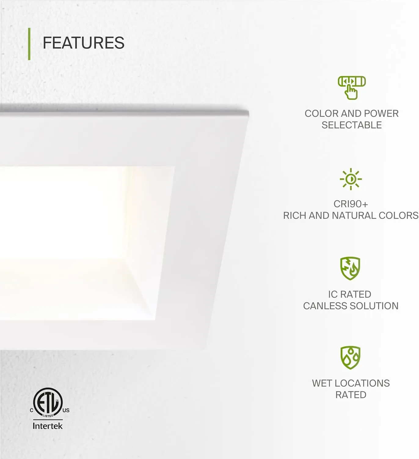 ASD Commercial LED Downlight 6 Inch, Square Power Adjustable Downlights 12/16/22/26/30W, Canless LED Recessed Lighting 120-277V, 5 CCT 2700K-5000K, Dimmable Ceiling Light Fixture, IC Rated, White ETL