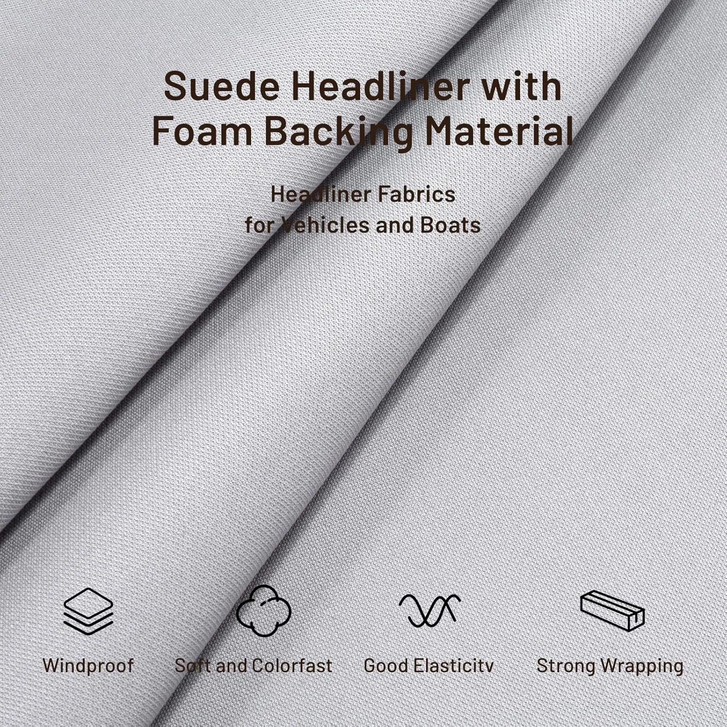 Auto Headliner Fabric 96" L × 60" W Mesh Type with Foam Backing - Tube Packaging - Gray Interior Replacement Material for Car/Truck/SUV/RV Roof - Home Repair/DIY Headliner Material
