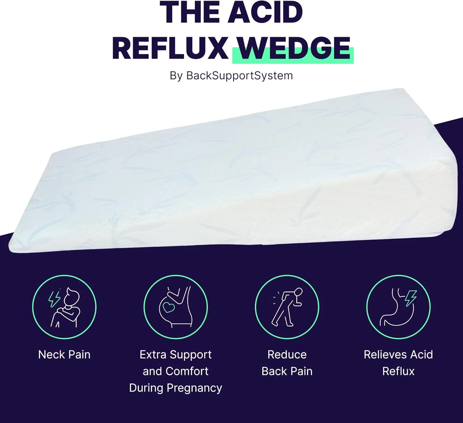 Back Support Systems Acid Reflux Wedge Pillow for Sleeping or Sitting Up - Elevating Wedge Pillow, Memory Foam Pillow for Snoring and GERD - Be Cool, 24x26x6 Inches